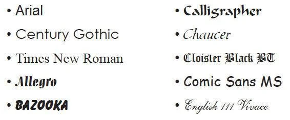 PVC Card fonts